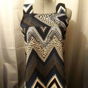 New High Busted Babydoll Sleeveless Blouse M Blue Peach Black Chevron Square Nec